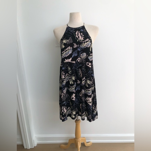 bp Dresses & Skirts - Babydoll halter dress in Black & Blush modern floral print